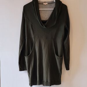 Pink Lotus Women's Olive Green Sweatshirt Dress / Tunic with Pockets Large